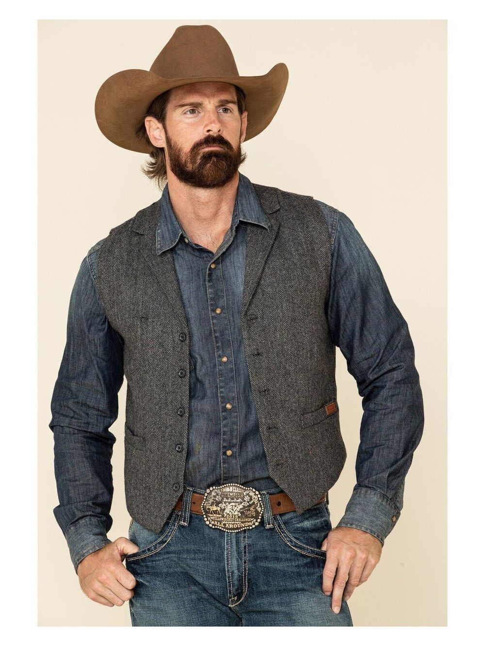Outback Trading Jessie Waistcoat Vest Mens L Gray Herringbone Wool 5-Button